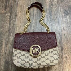 Women’s Michael Kors Monogram Shoulder And Crossbody Bag/Purse Burgandy Brown